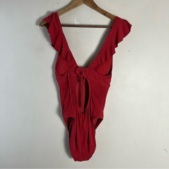 ROBIN PICCONE Lina Ruffle V-neck One Piece Size 6 Brick Red - Picture 5 of 12